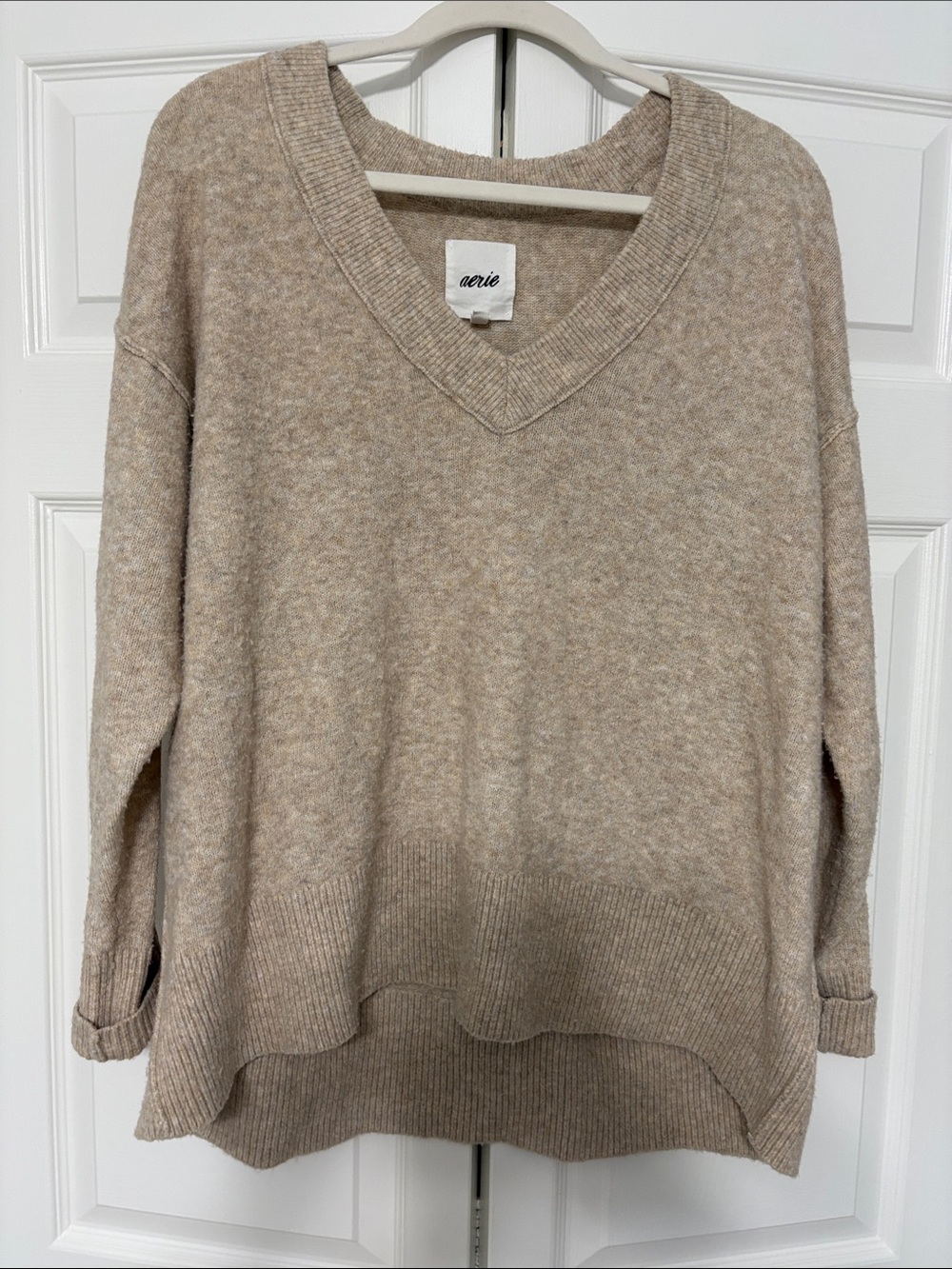aerie V-neck Sweater in Heathered Beige